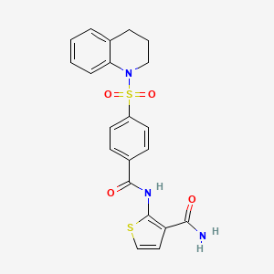 molecular formula C21H19N3O4S2 B2798964 2-(4-((3,4-dihydroquinolin-1(2H)-yl)sulfonyl)benzamido)thiophene-3-carboxamide CAS No. 864940-84-1