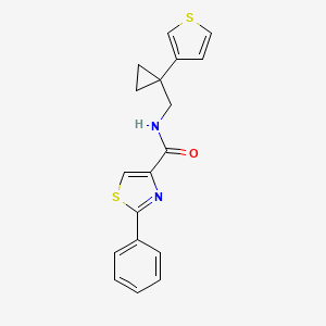 molecular formula C18H16N2OS2 B2798967 2-phenyl-N-{[1-(thiophen-3-yl)cyclopropyl]methyl}-1,3-thiazole-4-carboxamide CAS No. 2415621-29-1
