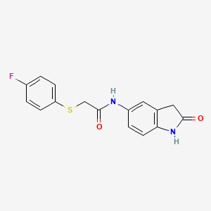 molecular formula C16H13FN2O2S B2798973 2-((4-fluorophenyl)thio)-N-(2-oxoindolin-5-yl)acetamide CAS No. 1207028-87-2