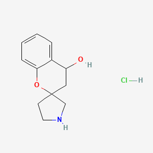 molecular formula C12H16ClNO2 B2799042 3,4-dihydrospiro[1-benzopyran-2,3'-pyrrolidine]-4-ol hydrochloride CAS No. 2126177-39-5