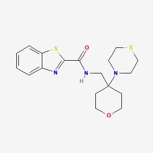 molecular formula C18H23N3O2S2 B2799047 N-{[4-(thiomorpholin-4-yl)oxan-4-yl]methyl}-1,3-benzothiazole-2-carboxamide CAS No. 2415468-93-6