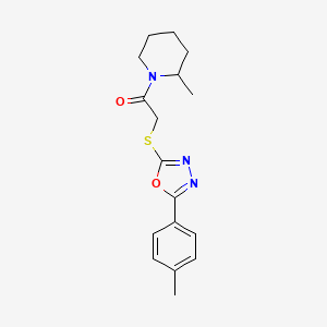 molecular formula C17H21N3O2S B2799053 1-(2-Methylpiperidin-1-yl)-2-((5-(p-tolyl)-1,3,4-oxadiazol-2-yl)thio)ethanone CAS No. 484694-75-9