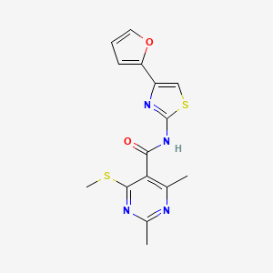 molecular formula C15H14N4O2S2 B2799057 N-[4-(furan-2-yl)-1,3-thiazol-2-yl]-2,4-dimethyl-6-(methylsulfanyl)pyrimidine-5-carboxamide CAS No. 1797729-32-8