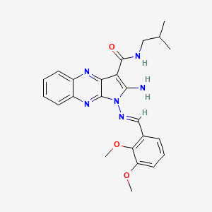 molecular formula C24H26N6O3 B2799058 (E)-2-amino-1-((2,3-dimethoxybenzylidene)amino)-N-isobutyl-1H-pyrrolo[2,3-b]quinoxaline-3-carboxamide CAS No. 836638-83-6