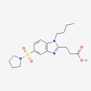 molecular formula C18H25N3O4S B2799059 3-[1-Butyl-5-(pyrrolidine-1-sulfonyl)-1H-benzoimidazol-2-yl]-propionic acid CAS No. 790681-55-9