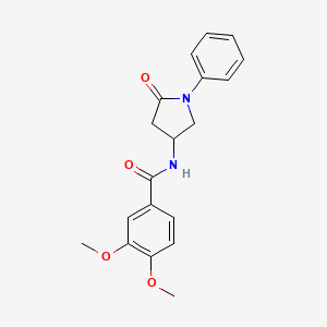 molecular formula C19H20N2O4 B2799060 3,4-二甲氧基-N-(5-氧代-1-苯基吡咯啉-3-基)苯甲酰胺 CAS No. 896361-02-7