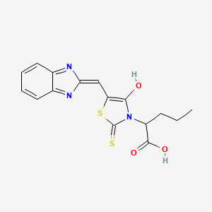 molecular formula C16H15N3O3S2 B2799065 (Z)-2-(5-((1H-benzo[d]imidazol-2-yl)methylene)-4-oxo-2-thioxothiazolidin-3-yl)pentanoic acid CAS No. 881561-48-4