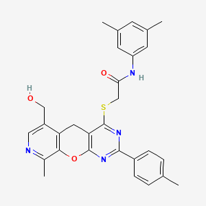 N-(3,5-dimethylphenyl)-2-((6-(hydroxymethyl)-9-methyl-2-(p-tolyl)-5H-pyrido[4',3':5,6]pyrano[2,3-d]pyrimidin-4-yl)thio)acetamide