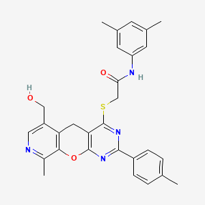 N-(3,5-dimethylphenyl)-2-[[11-(hydroxymethyl)-14-methyl-5-(4-methylphenyl)-2-oxa-4,6,13-triazatricyclo[8.4.0.03,8]tetradeca-1(10),3(8),4,6,11,13-hexaen-7-yl]sulfanyl]acetamide