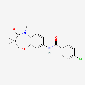 molecular formula C19H19ClN2O3 B2799094 4-chloro-N-(3,3,5-trimethyl-4-oxo-2,3,4,5-tetrahydro-1,5-benzoxazepin-8-yl)benzamide CAS No. 921861-41-8