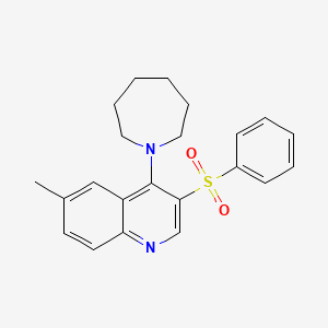 molecular formula C22H24N2O2S B2799099 4-(Azepan-1-yl)-3-(benzenesulfonyl)-6-methylquinoline CAS No. 872200-21-0