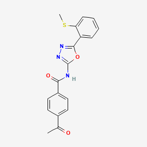 molecular formula C18H15N3O3S B2799136 4-acetyl-N-(5-(2-(methylthio)phenyl)-1,3,4-oxadiazol-2-yl)benzamide CAS No. 886908-96-9