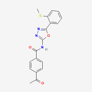 molecular formula C18H15N3O3S B2799136 4-acetyl-N-{5-[2-(methylsulfanyl)phenyl]-1,3,4-oxadiazol-2-yl}benzamide CAS No. 886908-96-9