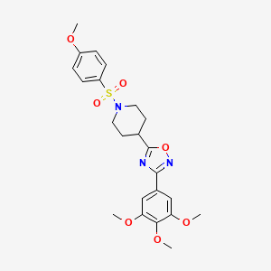 molecular formula C23H27N3O7S B2799155 1-(4-Methoxybenzenesulfonyl)-4-[3-(3,4,5-trimethoxyphenyl)-1,2,4-oxadiazol-5-YL]piperidine CAS No. 1358203-73-2