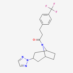 molecular formula C19H21F3N4O B2799158 1-((1R,5S)-3-(2H-1,2,3-triazol-2-yl)-8-azabicyclo[3.2.1]octan-8-yl)-3-(4-(trifluoromethyl)phenyl)propan-1-one CAS No. 2108276-87-3