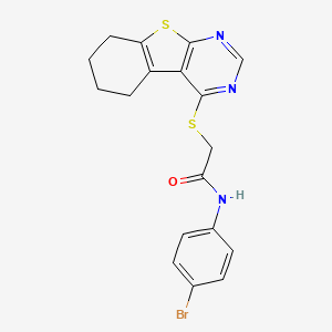 molecular formula C18H16BrN3OS2 B2799166 N-(4-bromophenyl)-2-(5,6,7,8-tetrahydro[1]benzothieno[2,3-d]pyrimidin-4-ylsulfanyl)acetamide CAS No. 332162-10-4