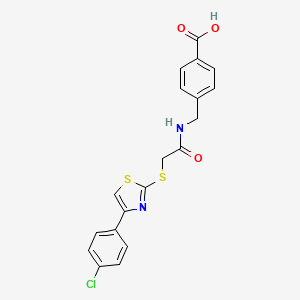 molecular formula C19H15ClN2O3S2 B2799197 4-((2-((4-(4-Chlorophenyl)thiazol-2-yl)thio)acetamido)methyl)benzoic acid CAS No. 852696-13-0