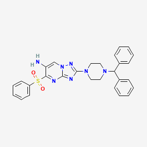 molecular formula C28H27N7O2S B2799218 2-(4-苯基二苯基甲基哌嗪基)-5-(苯基磺酰基)[1,2,4]三唑[1,5-a]嘧啶-6-胺 CAS No. 685107-31-7