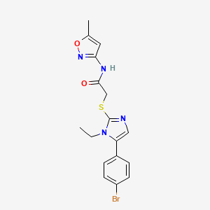 molecular formula C17H17BrN4O2S B2799221 2-((5-(4-bromophenyl)-1-ethyl-1H-imidazol-2-yl)thio)-N-(5-methylisoxazol-3-yl)acetamide CAS No. 1206987-74-7