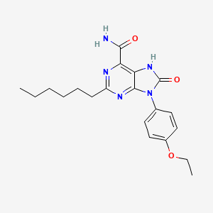 molecular formula C20H25N5O3 B2799233 9-(4-ethoxyphenyl)-2-hexyl-8-oxo-8,9-dihydro-7H-purine-6-carboxamide CAS No. 900010-43-7