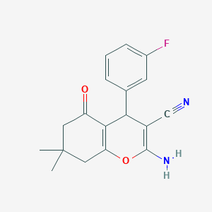molecular formula C18H17FN2O2 B2799235 2-amino-4-(3-fluorophenyl)-7,7-dimethyl-5-oxo-5,6,7,8-tetrahydro-4H-chromene-3-carbonitrile CAS No. 107752-98-7