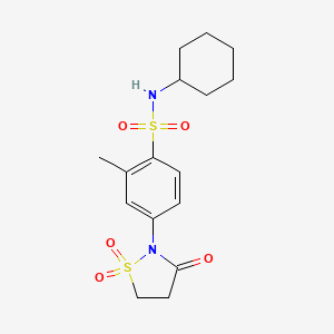 molecular formula C16H22N2O5S2 B2799238 N-cyclohexyl-4-(1,1-dioxido-3-oxoisothiazolidin-2-yl)-2-methylbenzenesulfonamide CAS No. 1015601-69-0