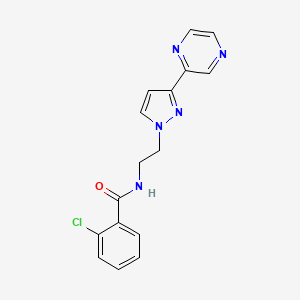 molecular formula C16H14ClN5O B2799249 2-chloro-N-(2-(3-(pyrazin-2-yl)-1H-pyrazol-1-yl)ethyl)benzamide CAS No. 2034415-36-4