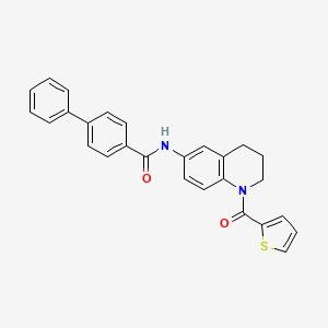 molecular formula C27H22N2O2S B2799256 N-(1-(thiophene-2-carbonyl)-1,2,3,4-tetrahydroquinolin-6-yl)-[1,1'-biphenyl]-4-carboxamide CAS No. 955592-92-4