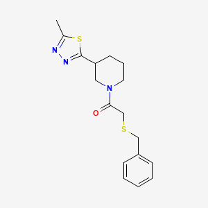 molecular formula C17H21N3OS2 B2799257 2-(Benzylthio)-1-(3-(5-methyl-1,3,4-thiadiazol-2-yl)piperidin-1-yl)ethanone CAS No. 1226429-58-8