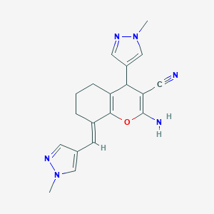 molecular formula C19H20N6O B279927 2-amino-4-(1-methyl-1H-pyrazol-4-yl)-8-[(1-methyl-1H-pyrazol-4-yl)methylene]-5,6,7,8-tetrahydro-4H-chromene-3-carbonitrile 