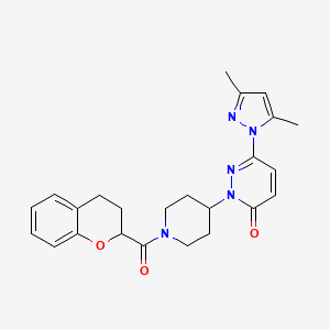 molecular formula C24H27N5O3 B2799272 2-[1-(3,4-Dihydro-2H-chromene-2-carbonyl)piperidin-4-yl]-6-(3,5-dimethylpyrazol-1-yl)pyridazin-3-one CAS No. 2379972-30-0