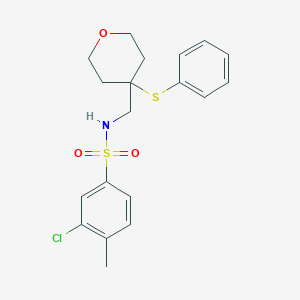 molecular formula C19H22ClNO3S2 B2799282 3-chloro-4-methyl-N-((4-(phenylthio)tetrahydro-2H-pyran-4-yl)methyl)benzenesulfonamide CAS No. 1797726-93-2