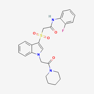 molecular formula C23H24FN3O4S B2799294 N-(2-氟苯基)-2-((1-(2-氧代-2-(哌啶-1-基)乙基)-1H-吲哚-3-基)磺酰)乙酰胺 CAS No. 878058-82-3