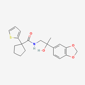 molecular formula C20H23NO4S B2799321 N-(2-(苯并[d][1,3]二噁杂环戊-5-基)-2-羟基丙基)-1-(噻吩-2-基)环戊基甲酰胺 CAS No. 1396869-38-7