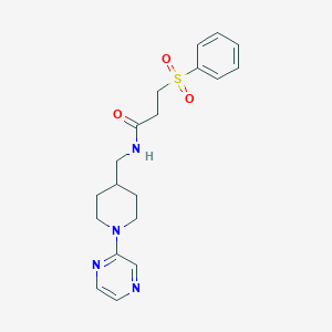 molecular formula C19H24N4O3S B2799322 3-(phenylsulfonyl)-N-((1-(pyrazin-2-yl)piperidin-4-yl)methyl)propanamide CAS No. 1396877-40-9