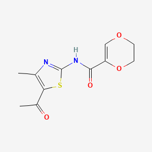 molecular formula C11H12N2O4S B2799328 N-(5-acetyl-4-methylthiazol-2-yl)-5,6-dihydro-1,4-dioxine-2-carboxamide CAS No. 864937-79-1