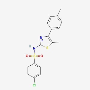 molecular formula C17H15ClN2O2S2 B2799330 4-Chloro-N-[5-methyl-4-(4-methylphenyl)-1,3-thiazol-2-yl]-benzenesulfonamide CAS No. 329226-85-9