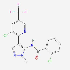 molecular formula C17H11Cl2F3N4O B2799341 2-氯-N-{4-[3-氯-5-(三氟甲基)吡啶-2-基]-1-甲基-1H-吡唑-5-基}苯甲酰胺 CAS No. 2058442-40-1