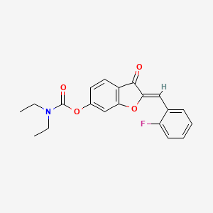 molecular formula C20H18FNO4 B2799345 (Z)-2-(2-氟苯甲基亚甲基)-3-氧代-2,3-二氢苯并呋喃-6-基二乙基碳酸酯 CAS No. 623116-39-2