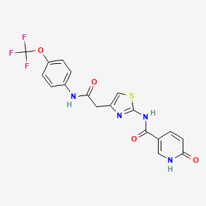 molecular formula C18H13F3N4O4S B2799348 6-oxo-N-(4-(2-oxo-2-((4-(trifluoromethoxy)phenyl)amino)ethyl)thiazol-2-yl)-1,6-dihydropyridine-3-carboxamide CAS No. 946259-04-7