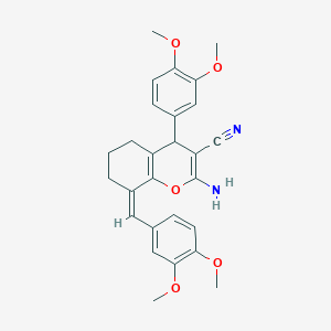 molecular formula C27H28N2O5 B279935 (8Z)-2-amino-8-(3,4-dimethoxybenzylidene)-4-(3,4-dimethoxyphenyl)-5,6,7,8-tetrahydro-4H-chromene-3-carbonitrile 