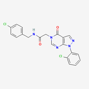 molecular formula C20H15Cl2N5O2 B2799356 2-[1-(2-chlorophenyl)-4-oxo-1H,4H,5H-pyrazolo[3,4-d]pyrimidin-5-yl]-N-[(4-chlorophenyl)methyl]acetamide CAS No. 1894995-44-8