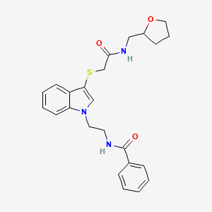 N-[2-[3-[2-oxo-2-(oxolan-2-ylmethylamino)ethyl]sulfanylindol-1-yl]ethyl]benzamide