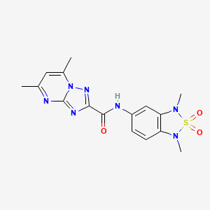 molecular formula C16H17N7O3S B2799369 N-(1,3-dimethyl-2,2-dioxido-1,3-dihydrobenzo[c][1,2,5]thiadiazol-5-yl)-5,7-dimethyl-[1,2,4]triazolo[1,5-a]pyrimidine-2-carboxamide CAS No. 2034241-78-4