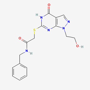 molecular formula C16H17N5O3S B2799374 N-苯甲基-2-((1-(2-羟乙基)-4-氧代-4,5-二氢-1H-咪唑并[3,4-d]嘧啶-6-基)硫)乙酰胺 CAS No. 946255-06-7
