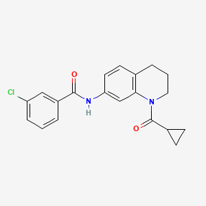 molecular formula C20H19ClN2O2 B2799382 3-chloro-N-[1-(cyclopropanecarbonyl)-3,4-dihydro-2H-quinolin-7-yl]benzamide CAS No. 898439-20-8