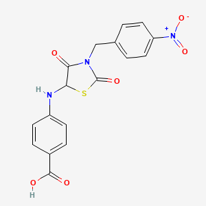 molecular formula C17H13N3O6S B2799385 4-((3-(4-Nitrobenzyl)-2,4-dioxothiazolidin-5-yl)amino)benzoic acid CAS No. 1008001-26-0
