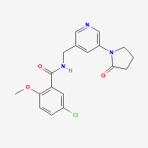 molecular formula C18H18ClN3O3 B2799389 5-chloro-2-methoxy-N-((5-(2-oxopyrrolidin-1-yl)pyridin-3-yl)methyl)benzamide CAS No. 2034464-55-4