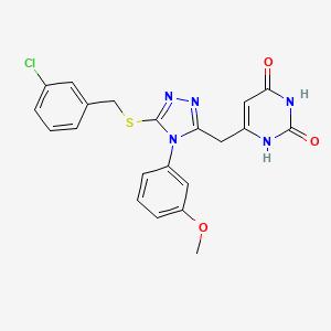 molecular formula C21H18ClN5O3S B2799396 6-[[5-[(3-chlorophenyl)methylsulfanyl]-4-(3-methoxyphenyl)-1,2,4-triazol-3-yl]methyl]-1H-pyrimidine-2,4-dione CAS No. 852152-66-0