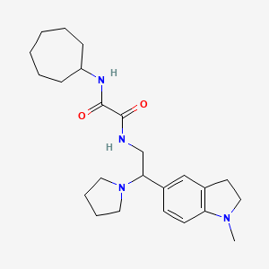 molecular formula C24H36N4O2 B2799414 N1-cycloheptyl-N2-(2-(1-methylindolin-5-yl)-2-(pyrrolidin-1-yl)ethyl)oxalamide CAS No. 922067-05-8